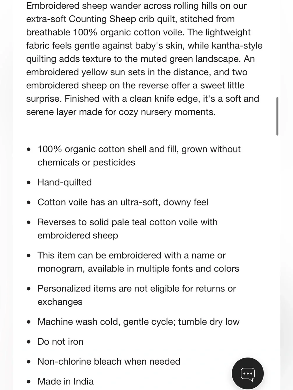 Crate & Barrel Kids Baby Quilted Crib Blanket Sage Counting Sheep